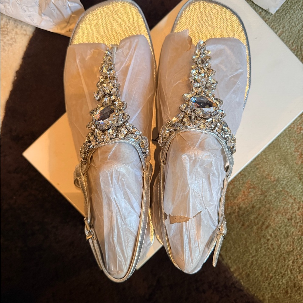 Alex Marie Silver Jeweled T-Strap Flats